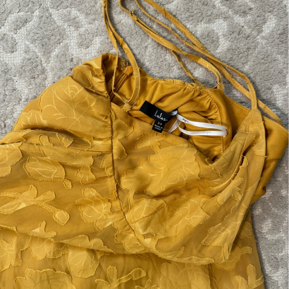 Lulus Philosophy of‎ Beauty Mustard Yellow Burnout Floral Midi Dress Size XS - Picture 10 of 13